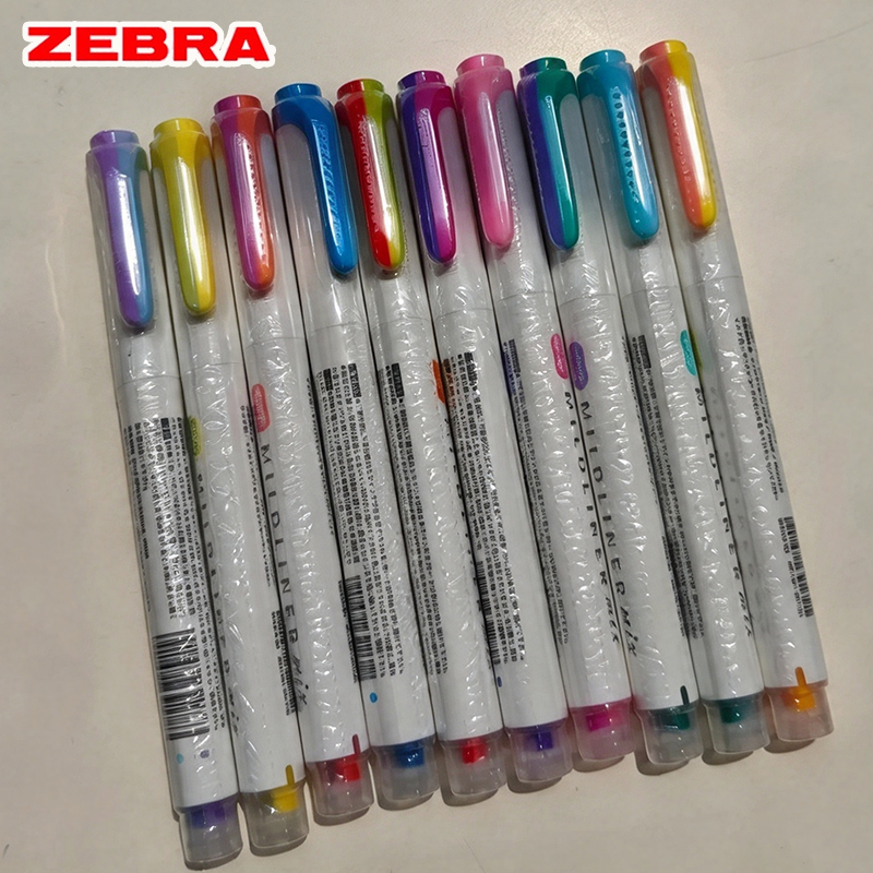 Zebra Pen Mildliner - ゼブラ マイルドライナー ミックス ハイライター WKS23。2色のインクを分離したチゼル型ペン先で、にじみにくく、手書きのレタリングやアート作品の落書きに最適。