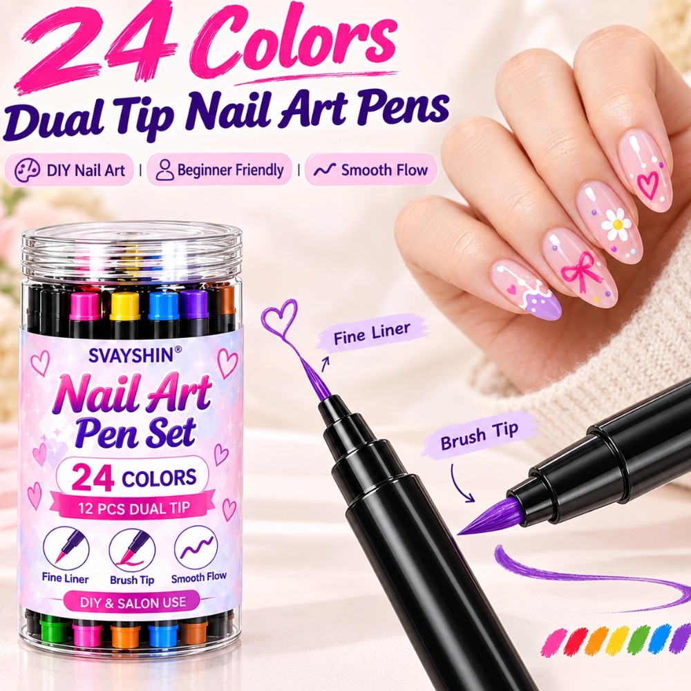 Copic Marker Sketch - 12本セット ネイルアート用ペイントペン、デュアルチップ、24色、細いペン先と筆ペン先、ネイルアート用マーカー、DIYネイルデコレーション用