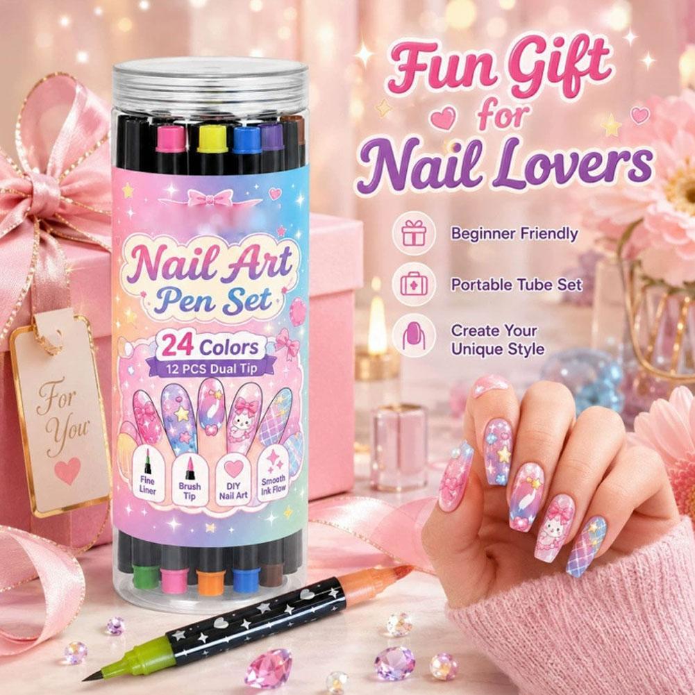 Copic Marker Sketch - 12本セットのデュアルチップネイルアートペン、24色のDIYネイルペイントマーカー、細いラインと筆ペンタイプのネイルアート用具