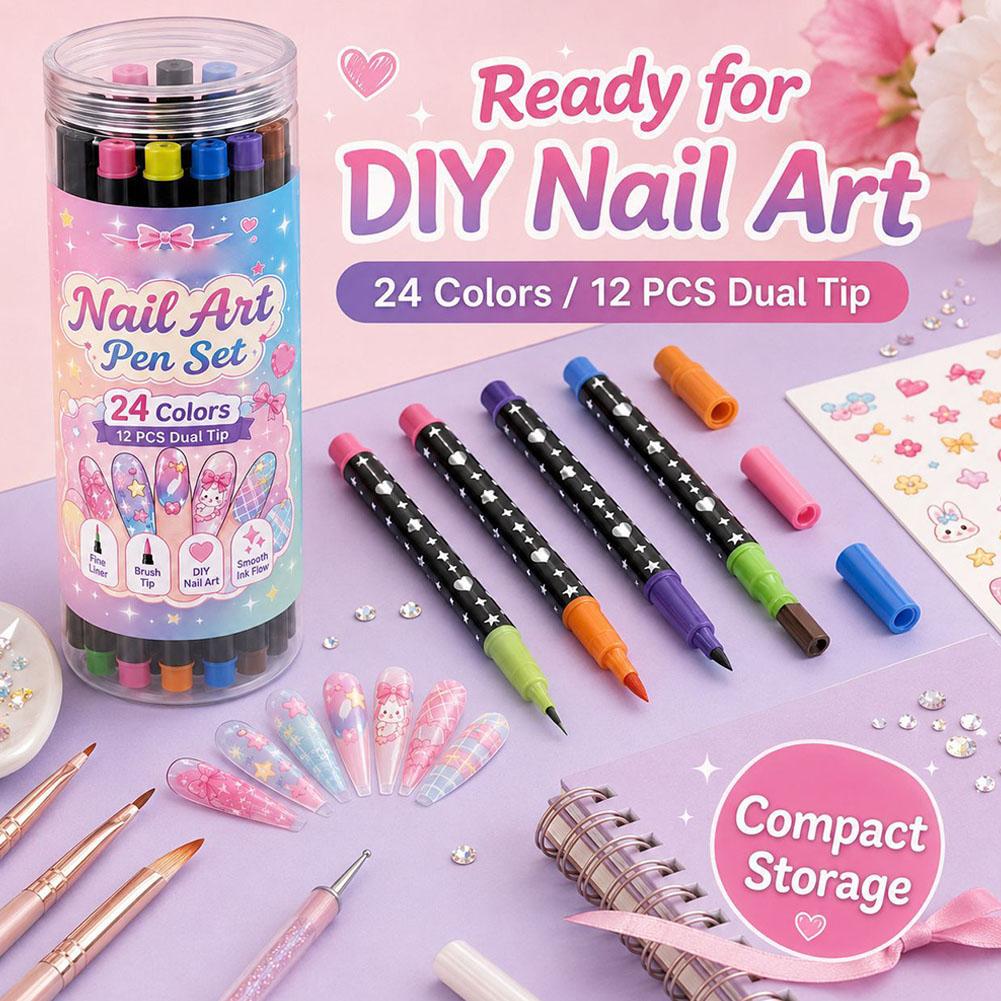 12本セットのデュアルチップネイルアートペン、24色のDIY - Copic Marker Sketch のレビューと価格