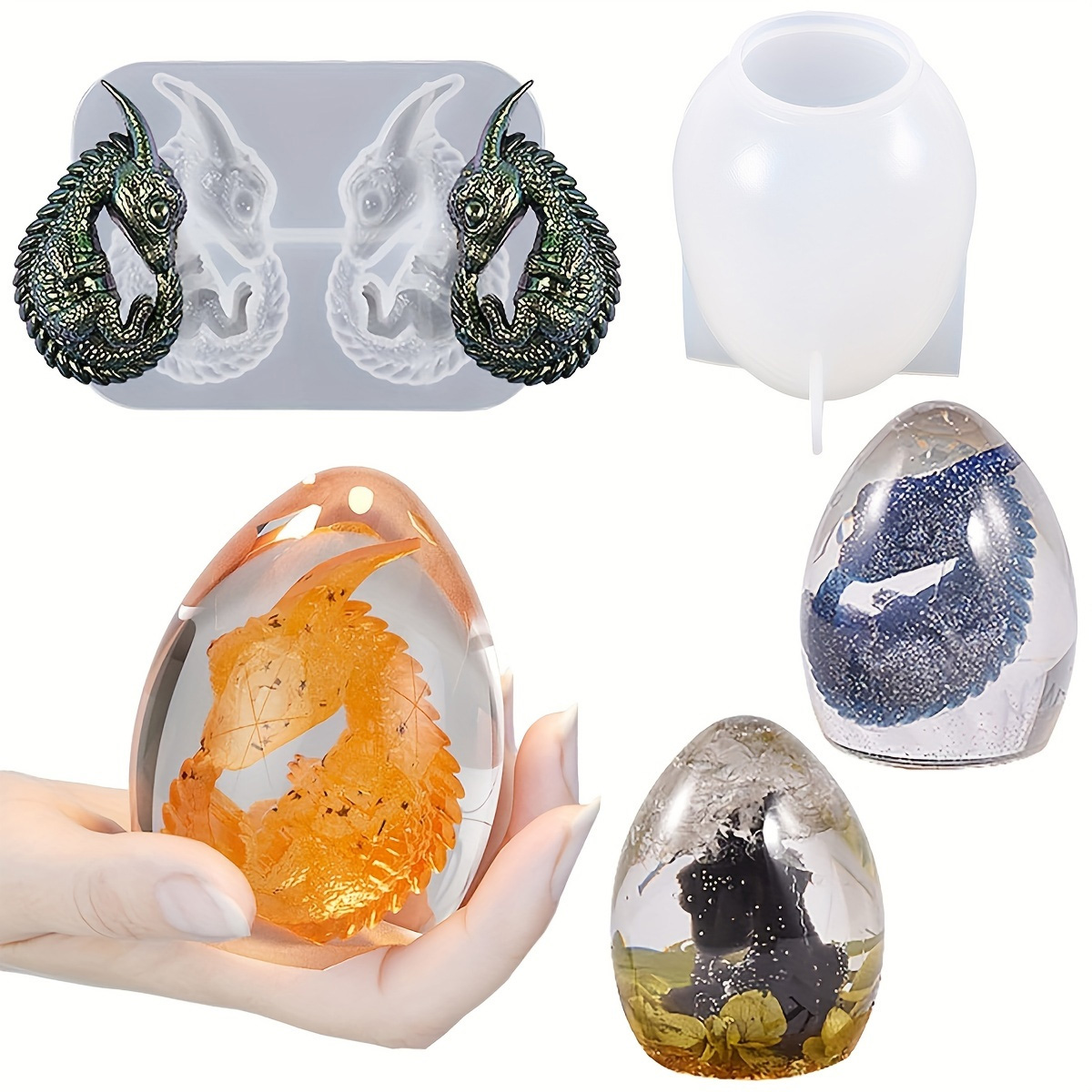 シリコンドラゴンエッグ型、2個セット、恐竜の卵樹脂鋳造型、D - Resin Craft Ideas のレビューと価格